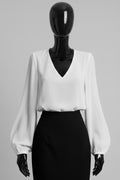 ELAY3 White Balloon Sleeve Blouse