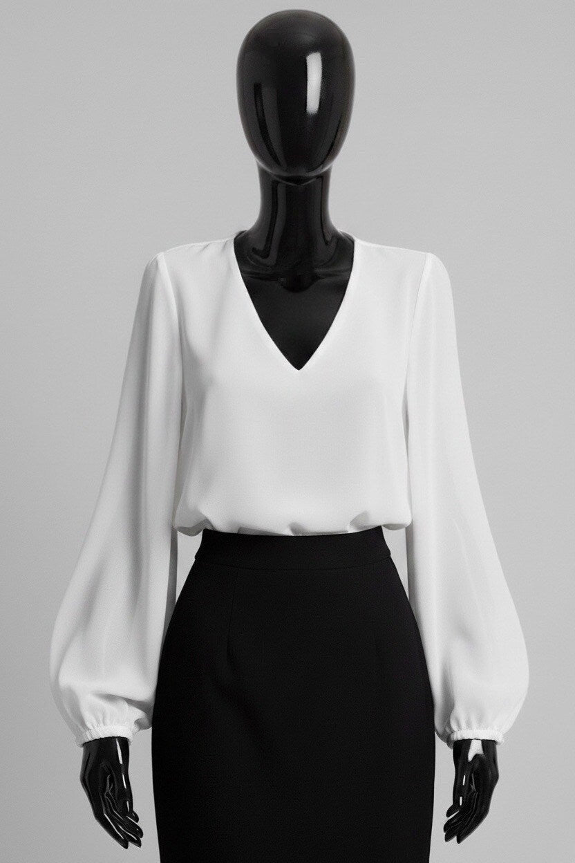 ELAY3 White Balloon Sleeve Blouse