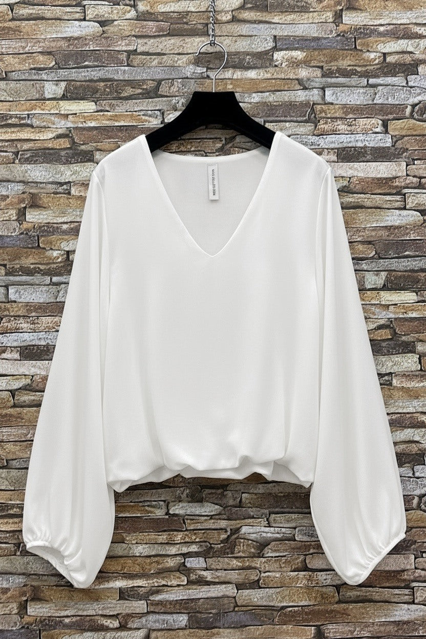 ELAY3 White Balloon Sleeve Blouse