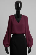ELAY1 Burgundy Balloon Sleeve Blouse