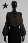 ELAY4 Brown Balloon Sleeve Blouse