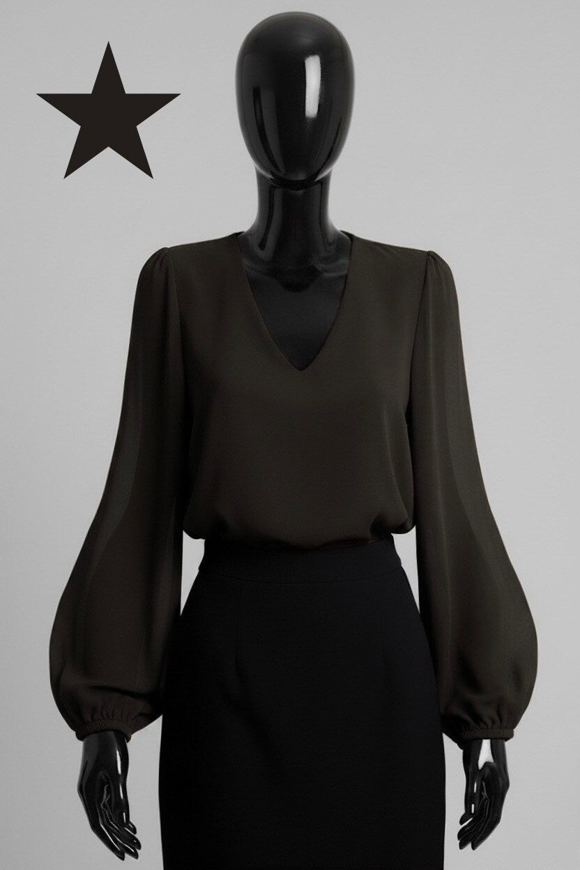 ELAY4 Brown Balloon Sleeve Blouse