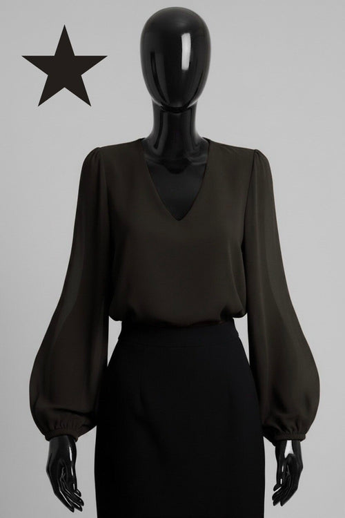 ELAY4 Brown Balloon Sleeve Blouse