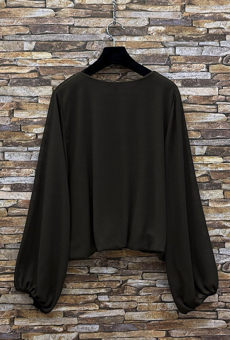 ELAY4 Brown Balloon Sleeve Blouse