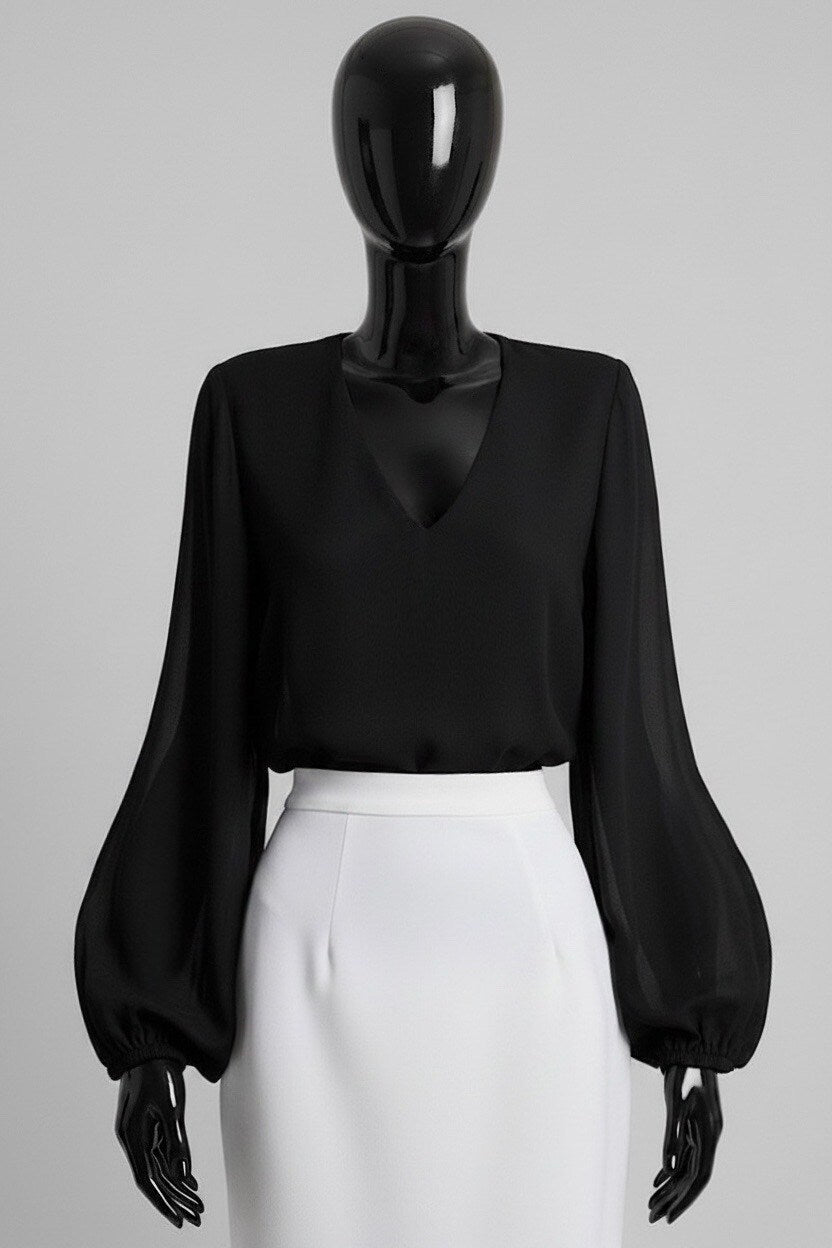 ELAY2 Black Balloon Sleeve Blouse