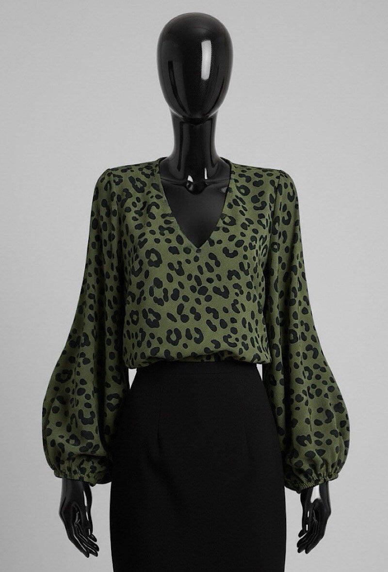 ELAL2 Khaki Leopard Print Blouse