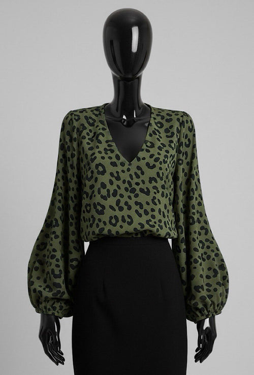 ELAL2 Khaki Leopard Print Blouse