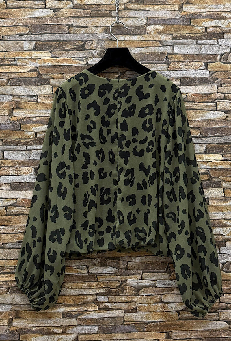 ELAL2 Khaki Leopard Print Blouse