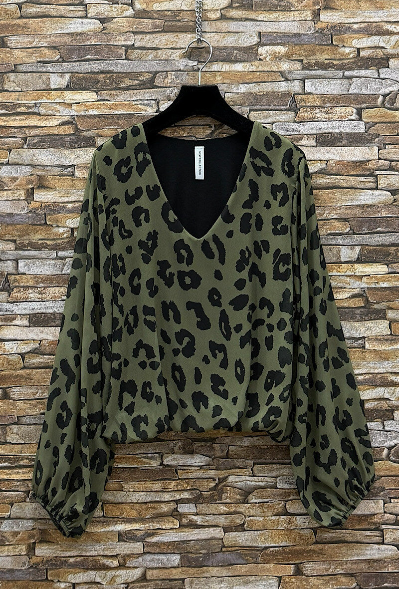 ELAL2 Khaki Leopard Print Blouse