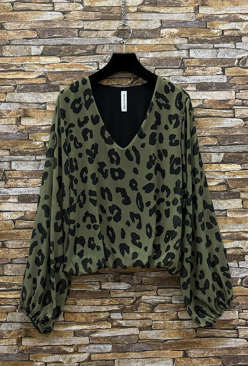 ELAL2 Khaki Leopard Print Blouse