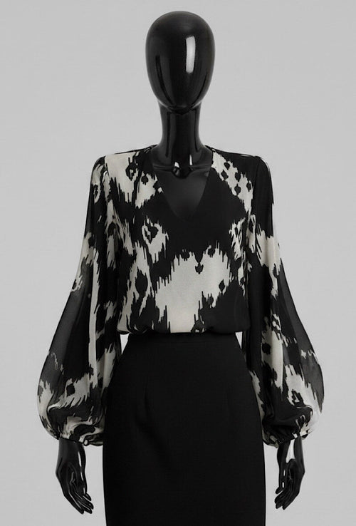 ELAA1 Black Abstract Print Blouse