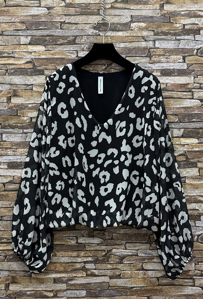 ELAL1 Black Leopard Print Blouse