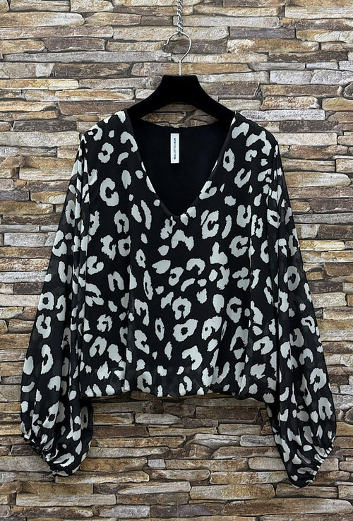 ELAL1 Black Leopard Print Blouse