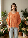 MSBCFSL Floral Scalloped Crochet Cotton Blouse Salmon