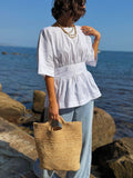 ESTNBWH Cotton Blouse with Back Bow White