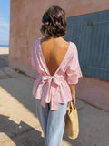 ESTNBBS Cotton Blouse with Back Bow Blush