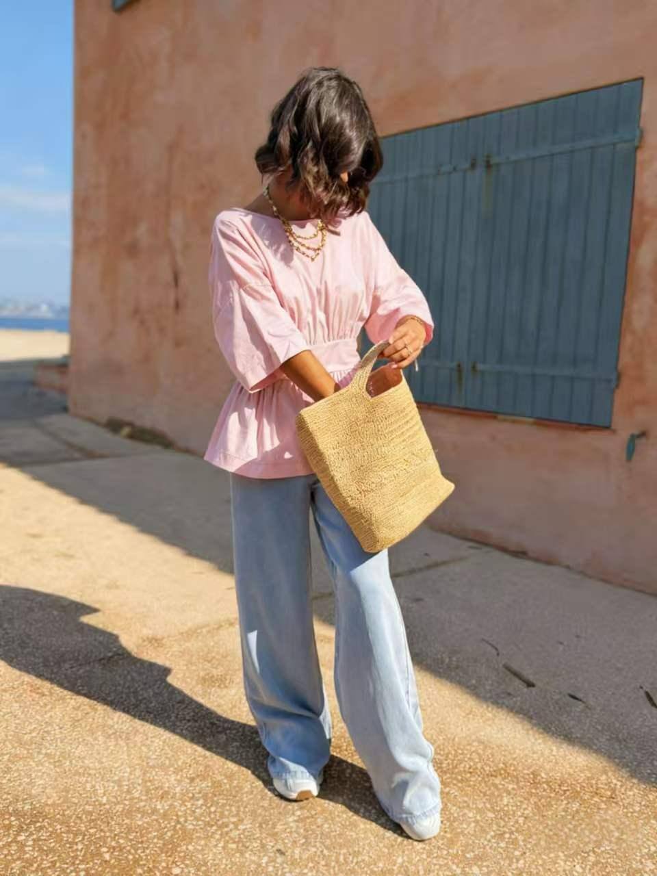 ESTNBBS Cotton Blouse with Back Bow Blush