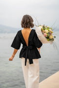 ESTNBBK Cotton Blouse with Back Bow Black