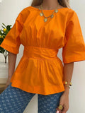 ESTNBOR Cotton Blouse with Back Bow Orange