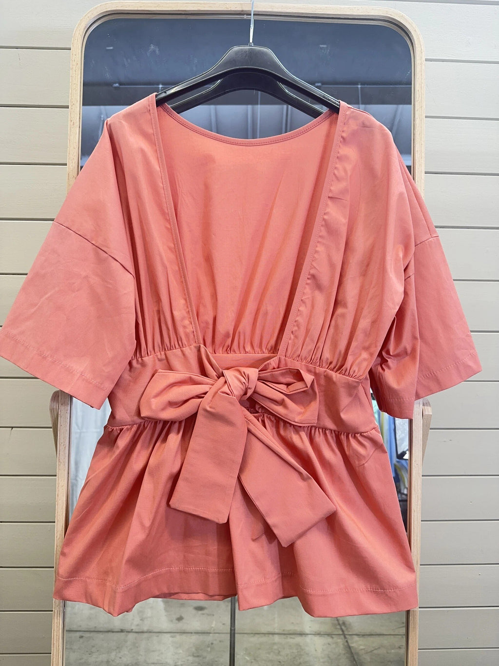 ESTNBSM Cotton Blouse with Back Bow Salmon