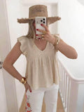 ESTEBBE Cotton Short Sleeve Off-Shoulder Blouse Beige
