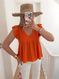 ESTEBOR Cotton Short Sleeve Off-Shoulder Blouse Orange