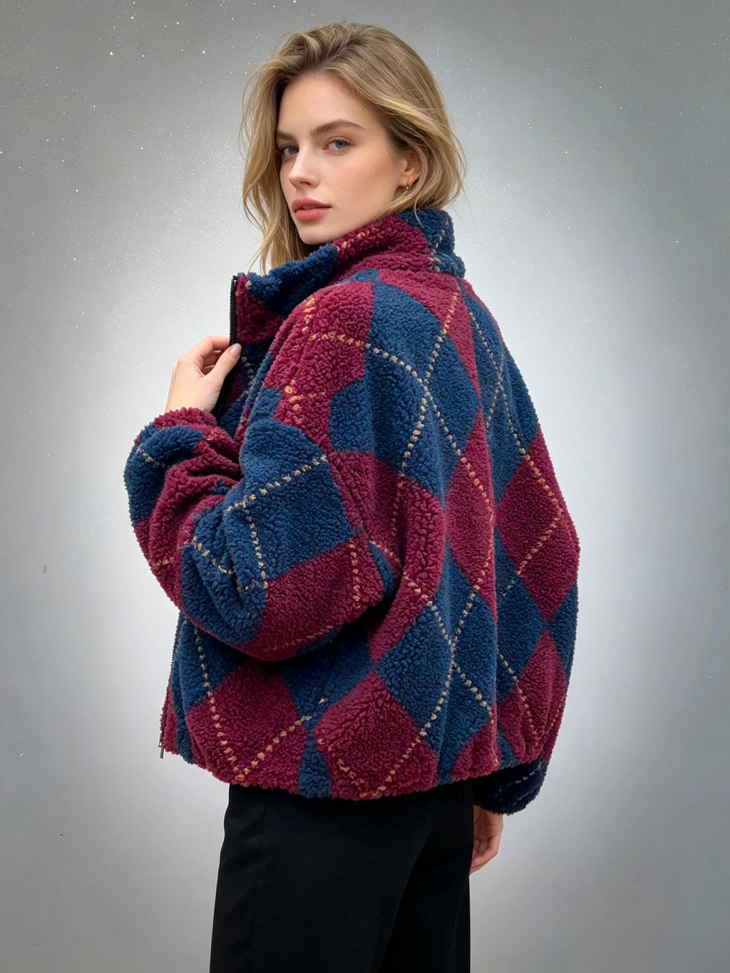 VLBM3 Burgundy Diamond Bomber Jacket