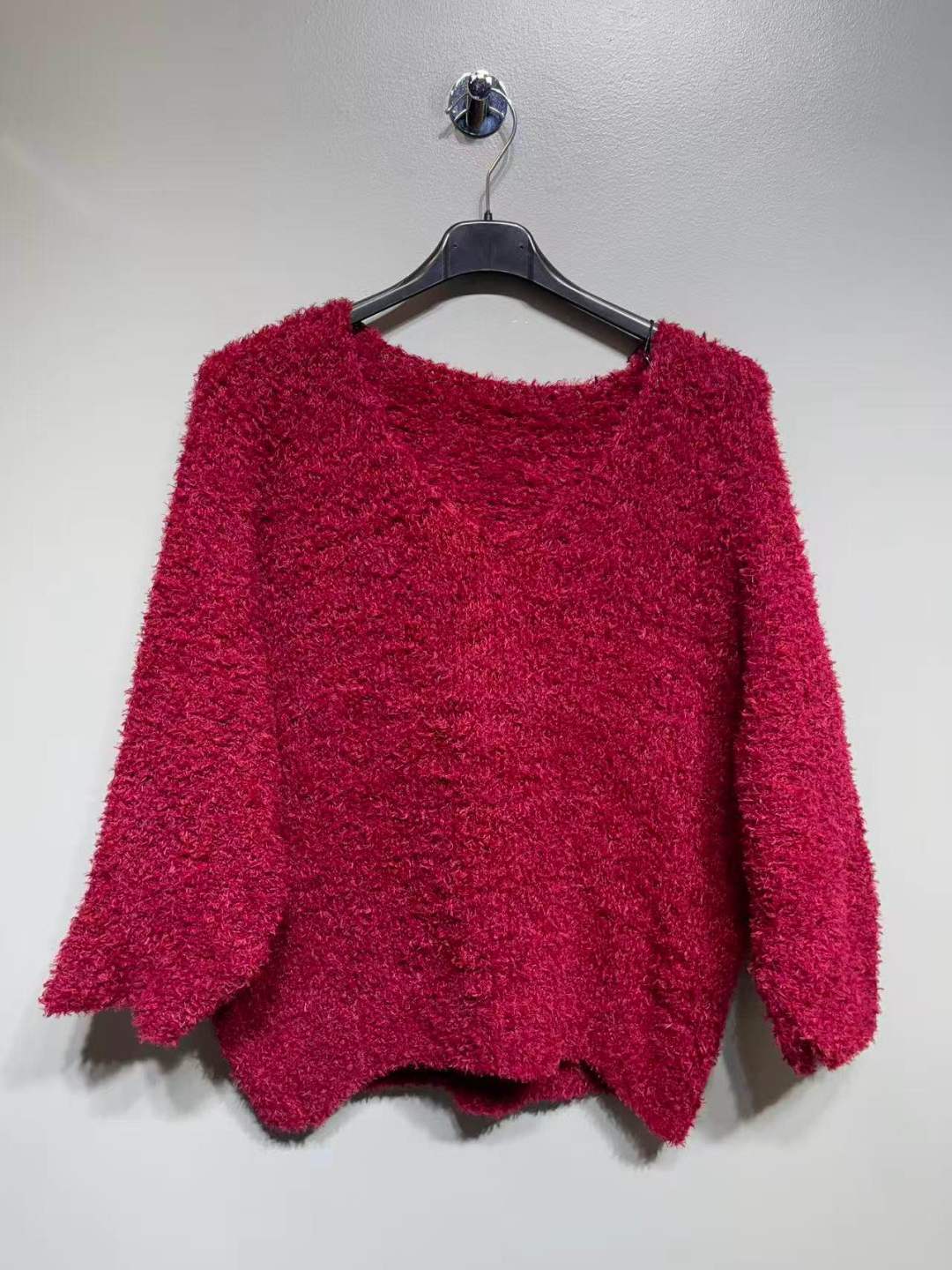 CO18 Burgundy Fuzzy V-Neck Sweater
