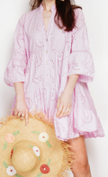 9802P Pink One Size Cotton Eyelet Short Dress Cover Up