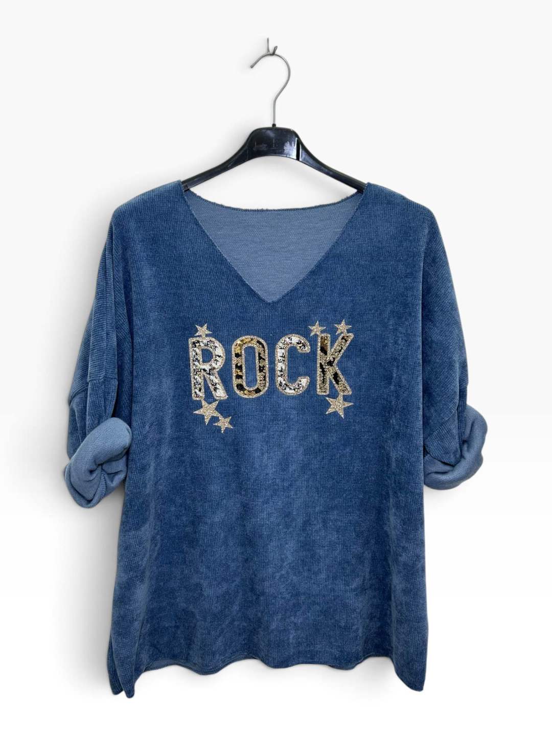 VM105 Denim Blue Sequin Rock Sweater