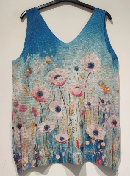 POSLPU Poppy Floral Knit Printed Sleeveless Sweater