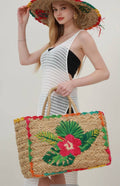 P200 Multicolor Floral Straw Paper Large Beach Bag LOOWIE