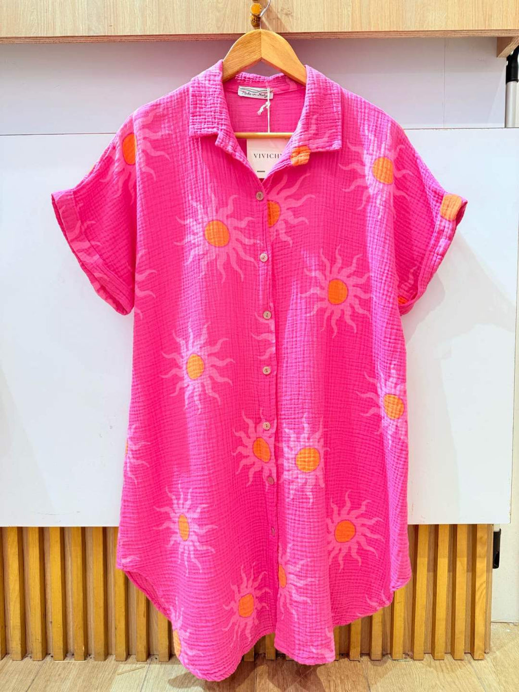 IVT2607145FU Cotton Sun Print Shirt Dress Plus Size Fuchsia