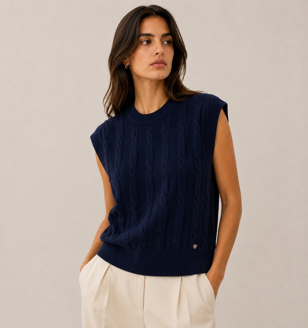 LUCKV11 Navy Cable Knit Vest