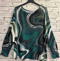 ZBX33 One Size Green Waves Printed Sweater LOOWIE