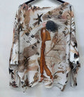 LLA Fall Lady Brown Round Knit Printed Sweater LOOWIE