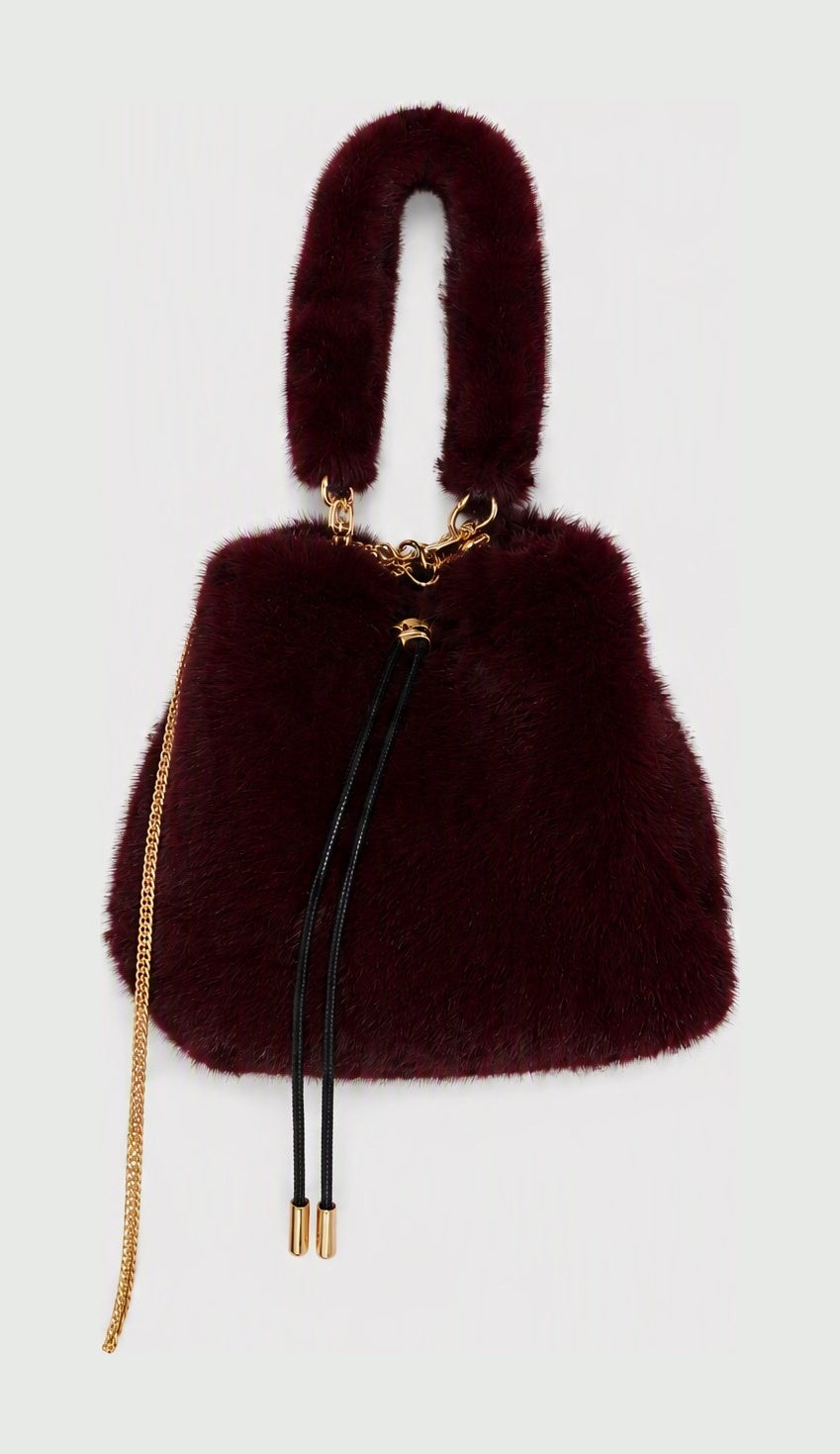 JA420 Wine Faux Fur Bucket Bag