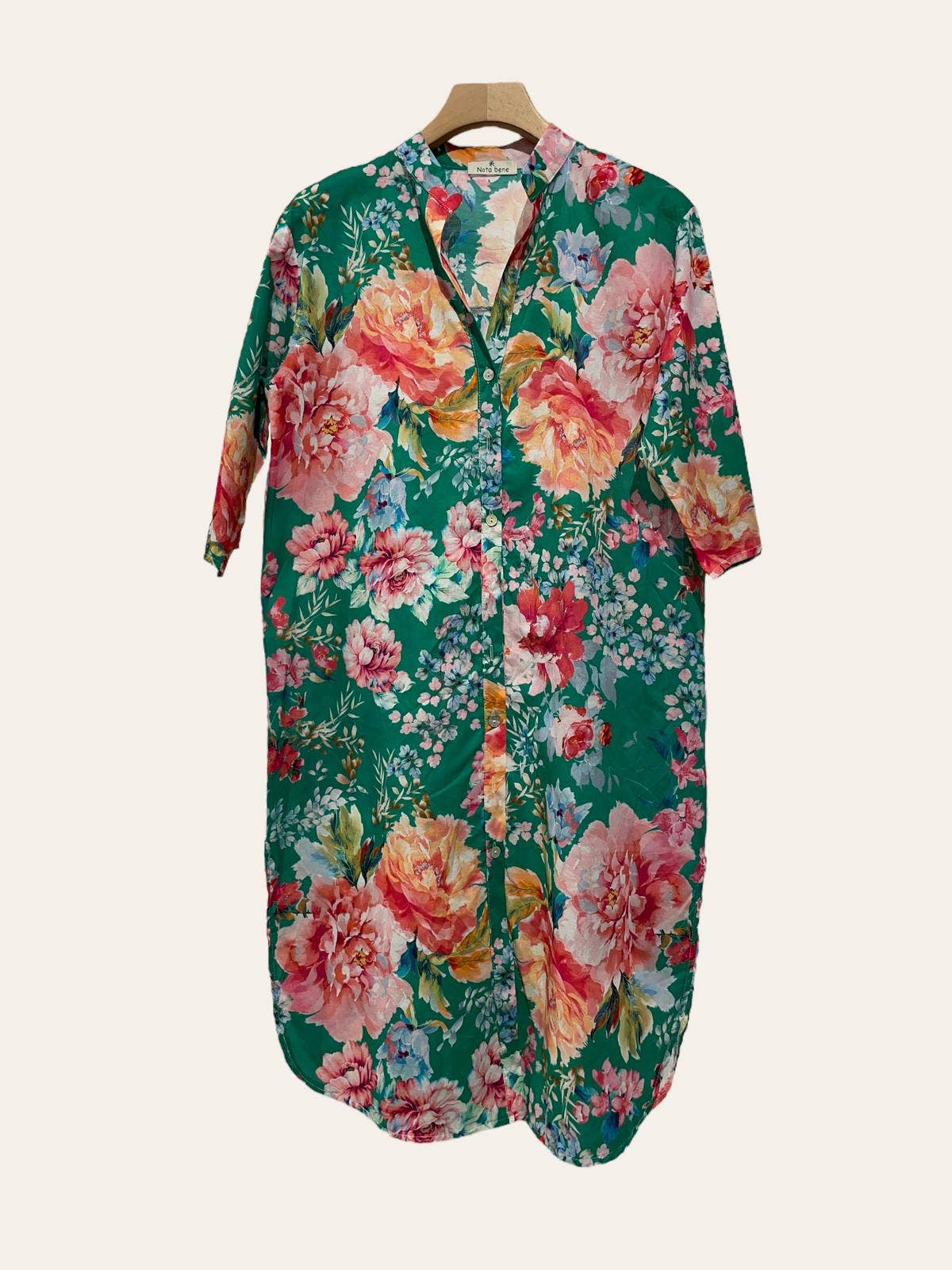 BAB26 Green Italian Cotton Floral Shirt Dress LOOWIE