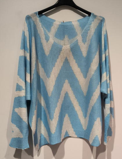 POMIB Blue Chevron V-Neck Knit Printed Sweater LOOWIE