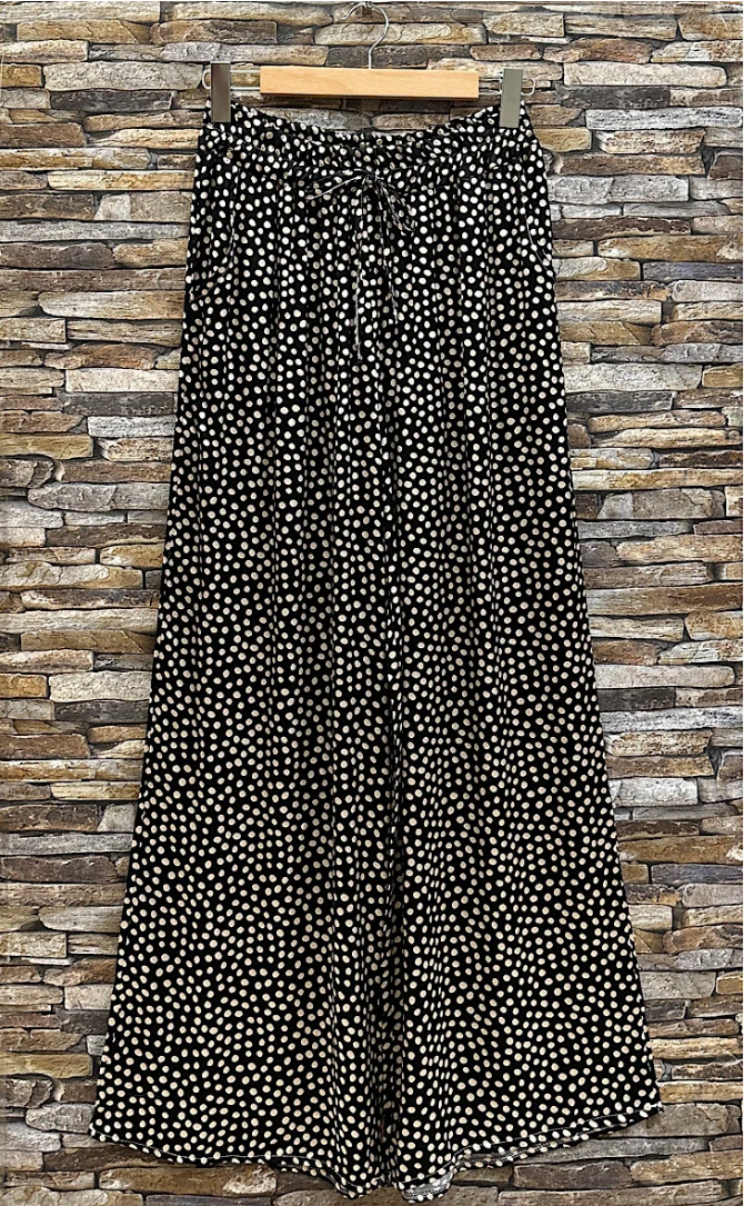 ESSPBW Black Polka Dot Wide-Leg Pants with Pockets