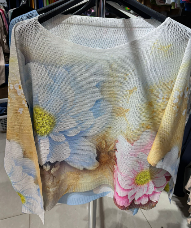 COBFL Beige Floral Round Knit Printed Sweater LOOWIE