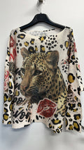 VILE Beige Leopard Round Neck Knit Printed Sweater LOOWIE