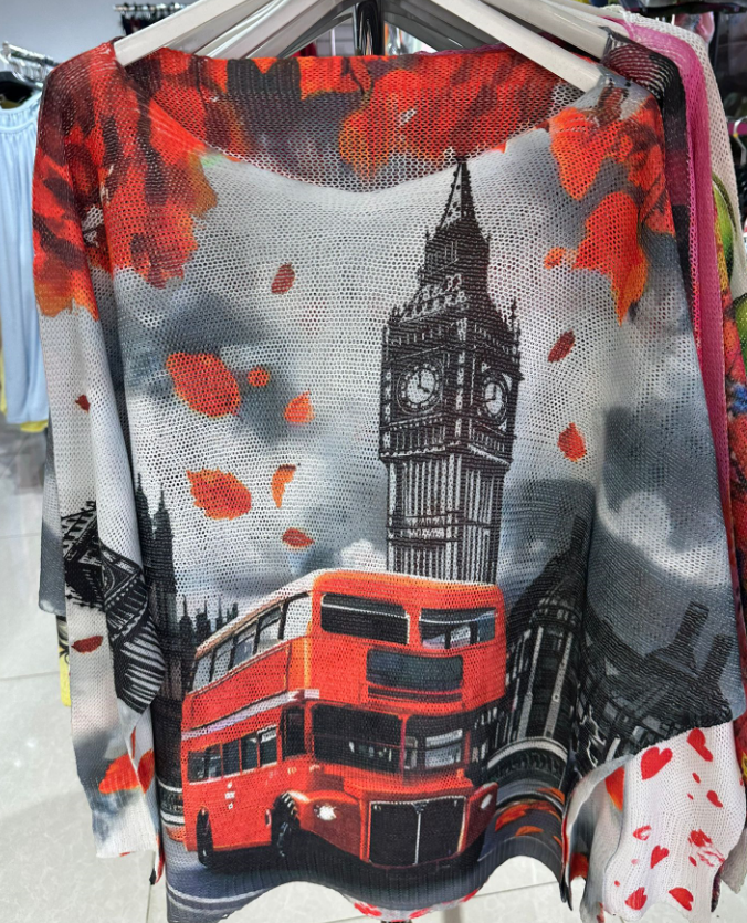 COBB Big Ben Red Black Round Neck Knit Printed Sweater