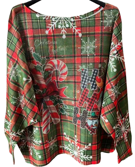 VIC3 Red Candy Cane Christmas Round Knit Printed Sweater