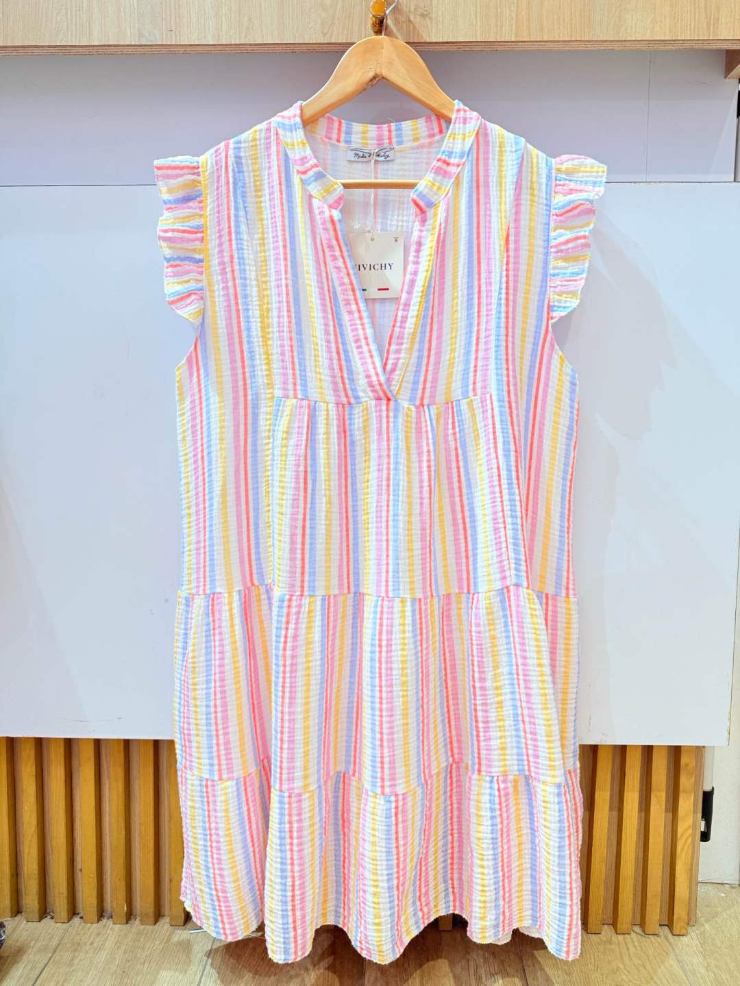IV25412135BL Gauze Cotton Striped Dress Plus Size Blue