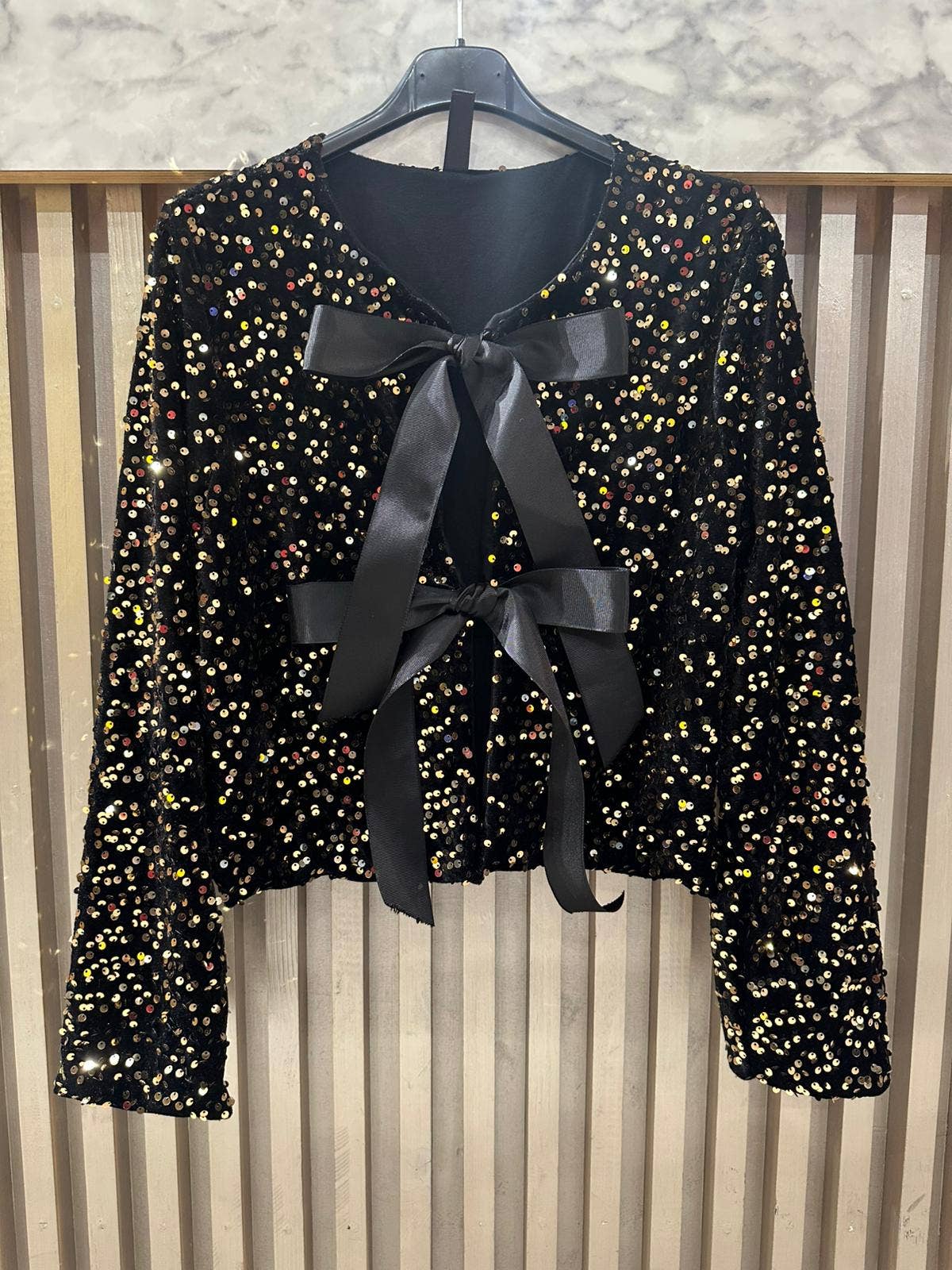 VISEQBG Italian One Size Midnight Glam Bow Cardigan Black