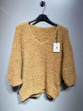 CO15 Camel Fuzzy V-Neck Sweater