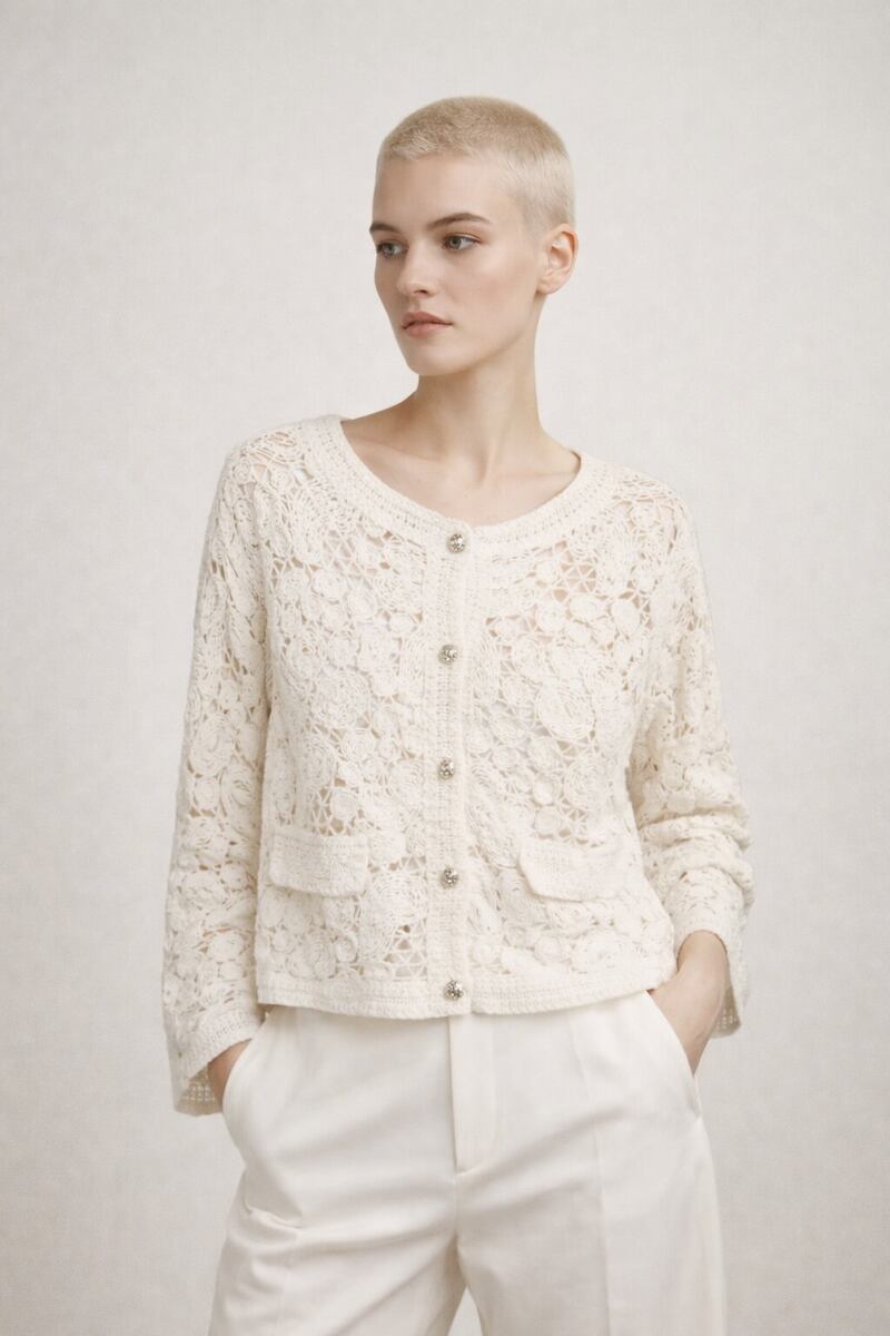 LUFS Floral Short Crochet Cardigan Cotton One Size S/M