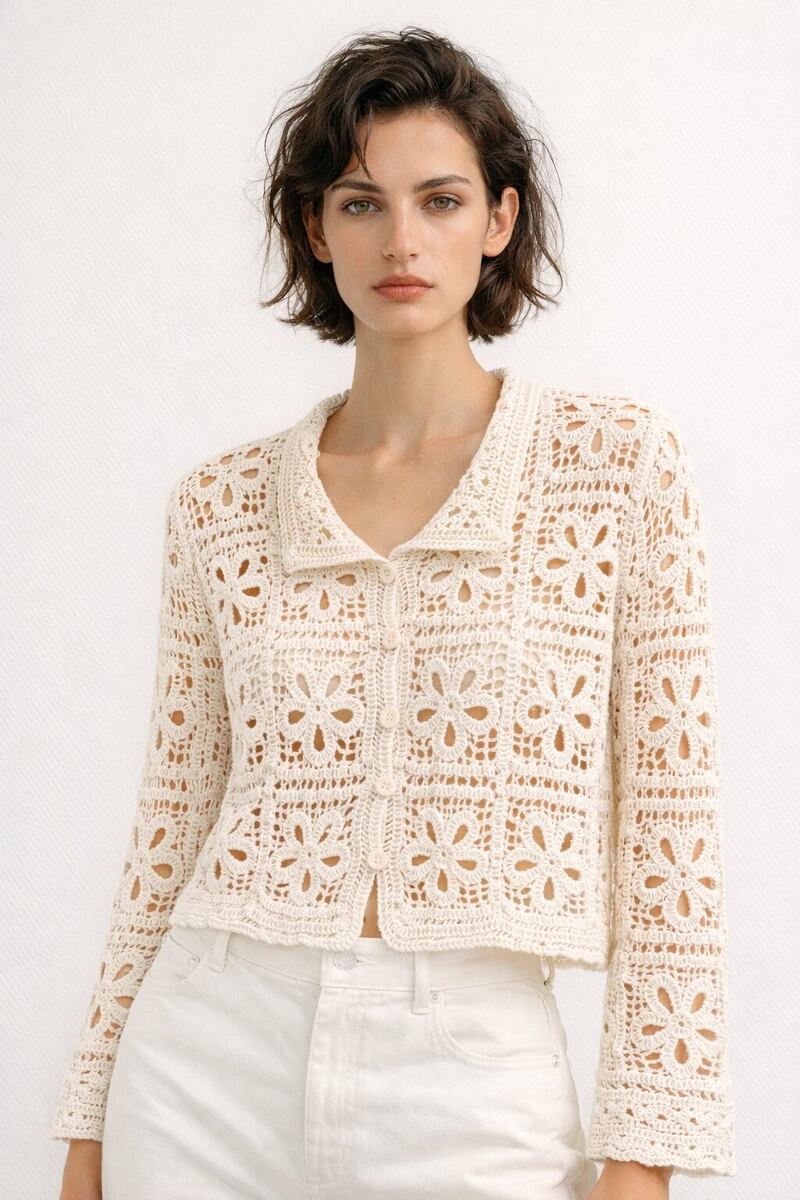 LUCC Cropped Crochet Cardigan Cotton One Size S/M