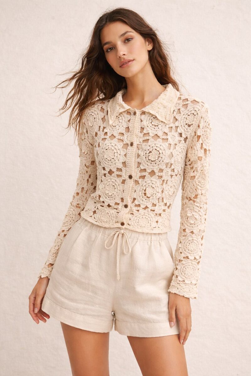LULWC Lace Wood Crochet Cardigan Cotton One Size S/M